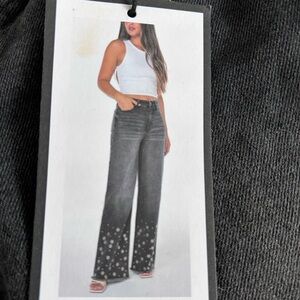 NWT BCBGeneration ULTRA HIGH RISE WIDE LEG Festival Boho Flower Jeans Size 1/25